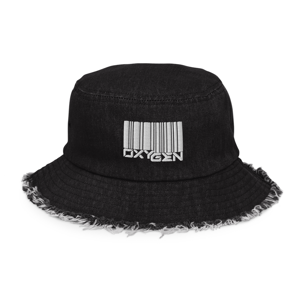 Bar Code Distressed Denim Bucket Hat